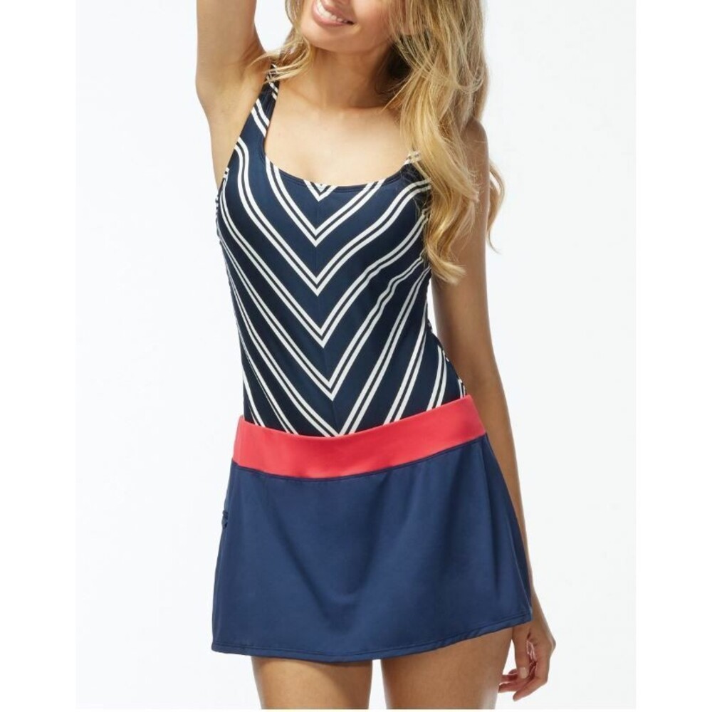 Beach House Avery Tennis Boyshort Swimdress Swim Bathing Suit Navy Chevron 10